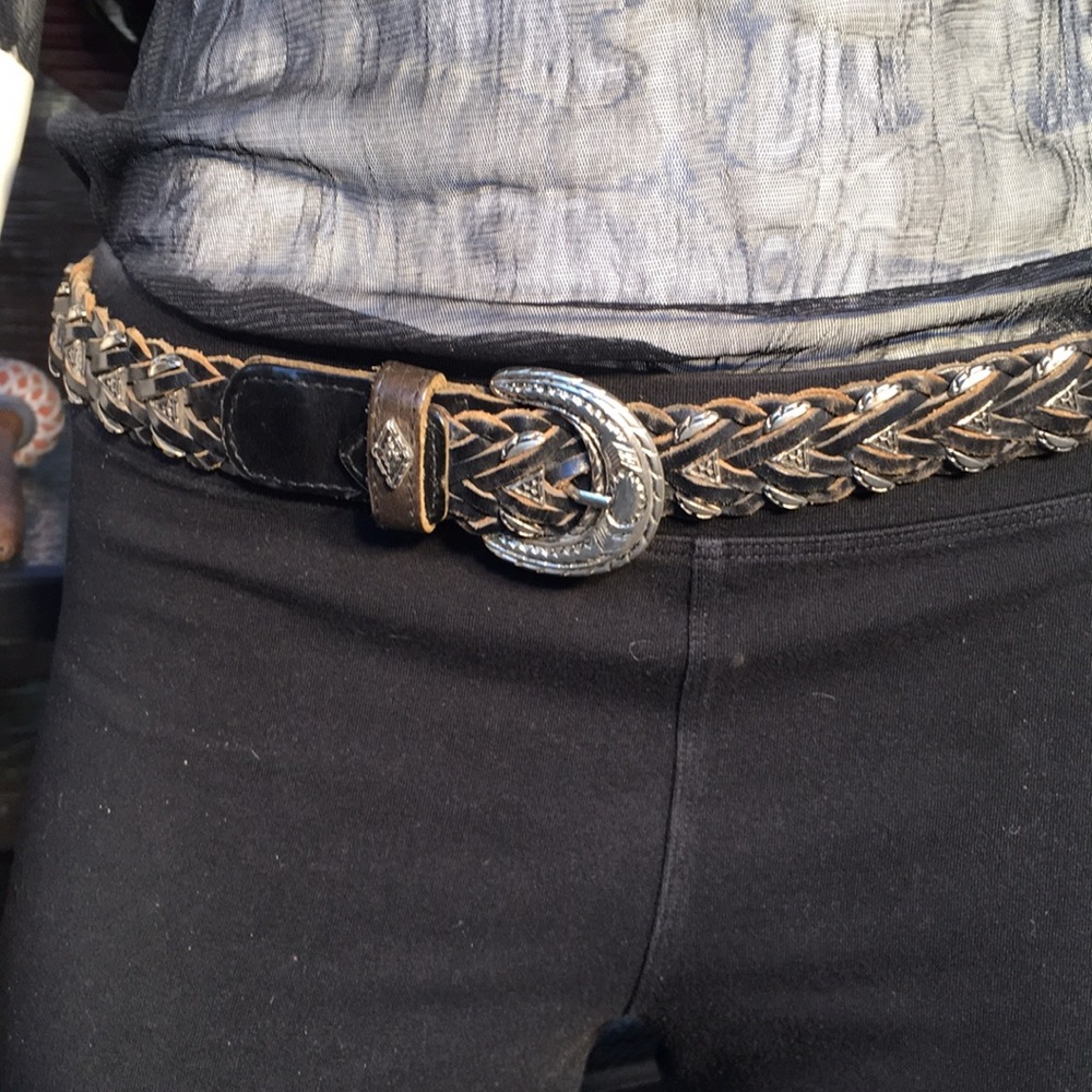 Woven Geniune Leather Belt w/Silver-Tone Accents